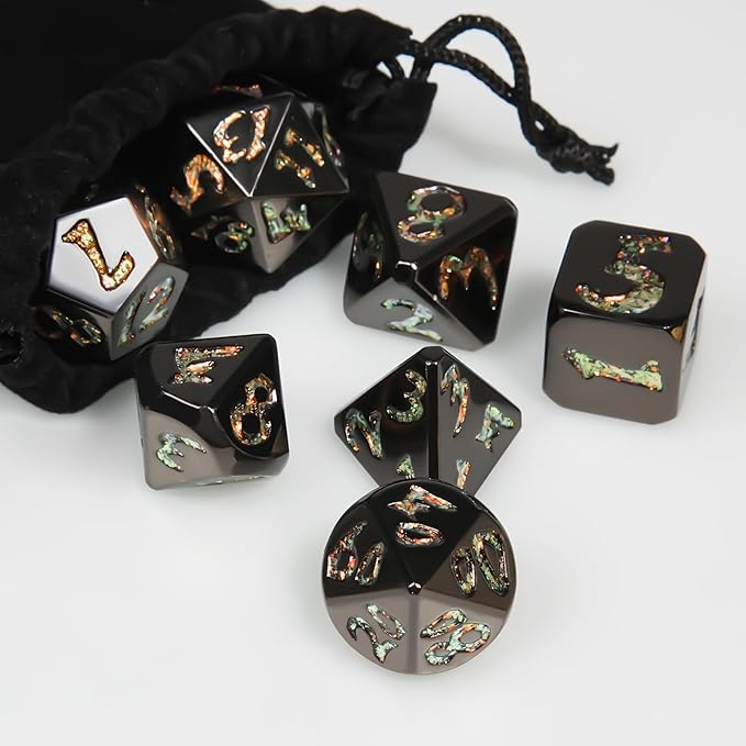 Metal DND Dice Set,Colorful Dragon Scales DND Dice 7-Pcs Metal Polyhedral Dice Set for Dungeons and Dragons RPG MTG Table Games