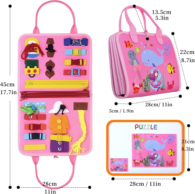 Busy Board for Toddlers 2-4, Busy Book for Toddlers 1-3 3-5 Montessori Busy Board Toys Learning Preschool Educational Sensory Board for 1 Year Old Quiet Book Car Airplane Activities for Toddlers 1-3
