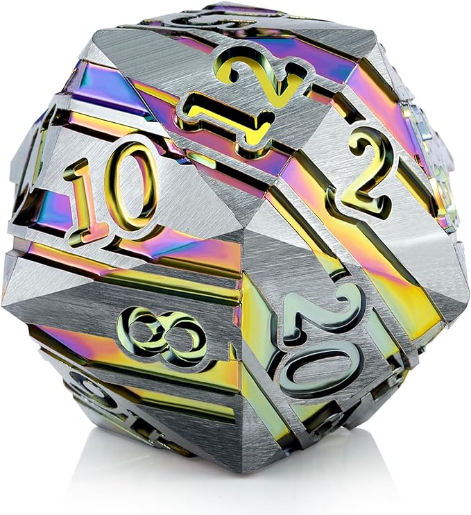 Lager D20 DND Dice Metal DNDND 33mm Large Metallic Die with Gorgeous Gift Box for Dungeons and Dragons (Rainbow)