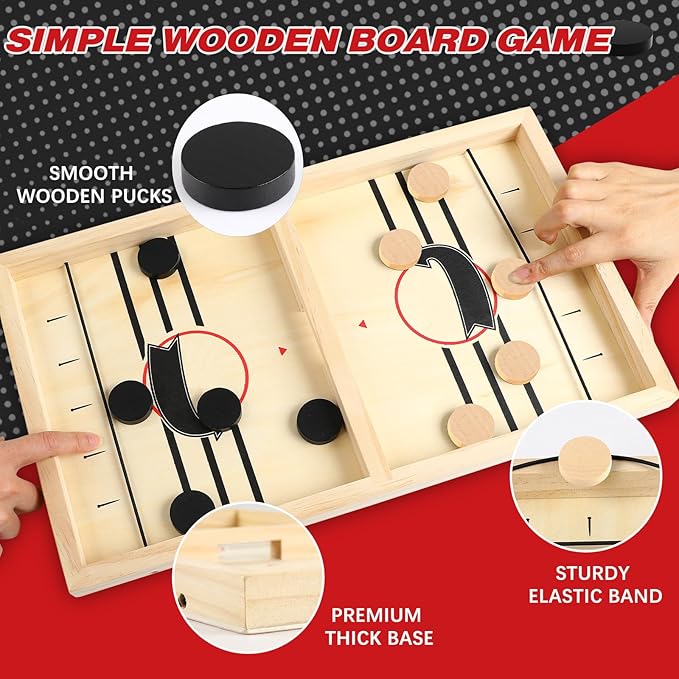 Fast Sling Puck Game for 2 Players, TMIYO Wooden Table Hockey Family Game for Kids or Adults, Super Foosball Slingshot Paced Winner Board Games Parent-Child Interaction Toy