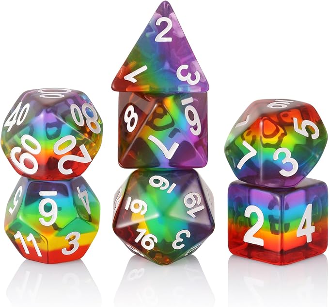 Polyhedral DND Dice Set RPG Rainbow Dice for Dungeons and Dragons(D&D) Role Playing Game,MTG,Pathfinder,Table Game,Math Games Dice Set with Dice Pouch