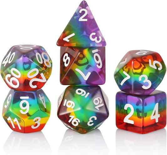 Polyhedral DND Dice Set RPG Rainbow Dice for Dungeons and Dragons(D&D) Role Playing Game,MTG,Pathfinder,Table Game,Math Games Dice Set with Dice Pouch