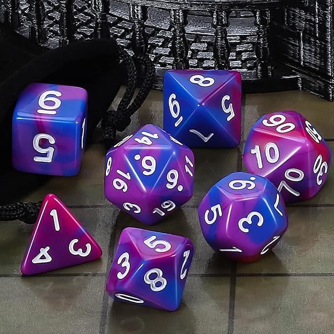 CiaraQ DND Polyhedral Dice Set for Dungeons and Dragons RPG MTG Role Playing Table Games-with 1 Dice Pouch (Blue+Purple+Red)