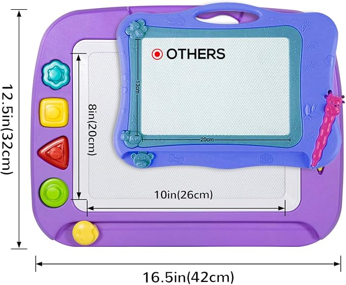 SGILE Large Magnetic Drawing Board - 4 Colors 16×13in Writing Painting Doodle Pad with 4 Stamps for Toddlers, Learning Educational Toy Etch Sketch Gift for 36+ Month Kids Girls Boys, Purple