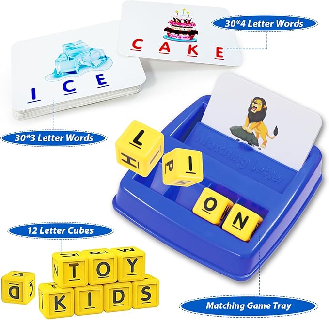 SINBEE Matching Letter Games for Kids Birthday Gift, Learning Toys Ages 3-8, Birthday Party Halloween Xmas Easter Gifts for 3 4 5 6 7 8 Year Old Boys Girls (Blue)