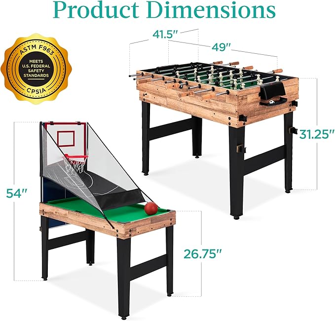 Best Choice Products 13-in-1 Combo Game Table Set for Home, Game Room, Friends & Family w/Ping Pong, Foosball, Basketball, Air Hockey, Archery, Chess, Checkers, Shuffleboard, Bowling