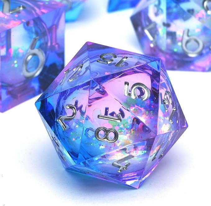 Liquid Core Quicksand Resin DND Dice, Sharp Edge Dungeons and Dragons Polyhedron Game Dice Set for Role Playing Games RPG Explorer Magic, Holiday Birthday Gifts Party Favors