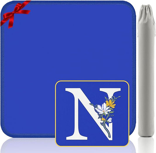 Mahjong Mat for Table | Neoprene Anti-Slip Noise Reduction | 32.4x32.4 Inch Blue | Perfect for American Mahjong, Poker, Card & Board Games | Great Gift Idea(Custom Letter N Edition)