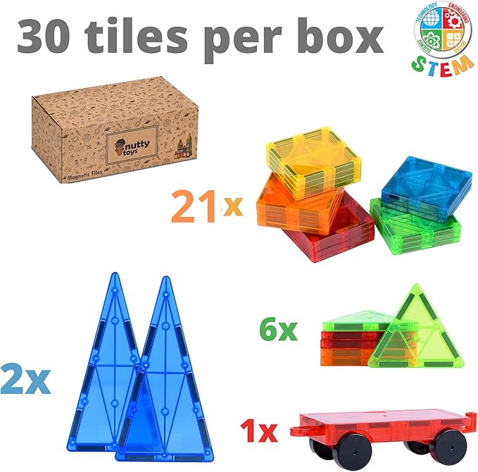 Nutty Toys Magnetic Tiles & Car Set, STEM Educational Magnet Building Blocks Top Kids Toddler Activities Birthday Gifts for Age 3 4 5 6 7 8 Year Old Best Boy Girl Christmas Stocking Stuffers Idea 2024