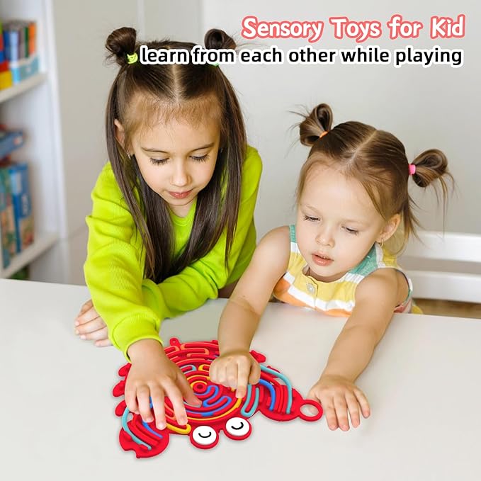 Silicone Sensory Activity Board,Double-Sided Busy Board for Fine Motor Skill,Fidget Toy for Calming, Stress, Anxiety, ADHD, Autism, Silent, No Mess, Kids 3+ & Adults(Crab,Red)