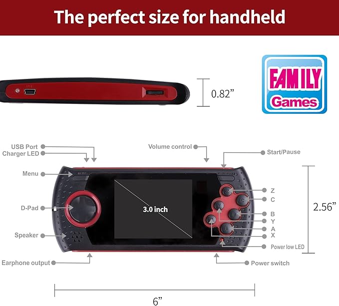 16 Bit Handheld Game for Kids Built-in 230 HD Classic Retro Video Games USB Rechargeable 3.0 Inch Childrens Travel Electronics Toys Portable Gaming Player System Gift for Boys Girls Ages 4-8-12