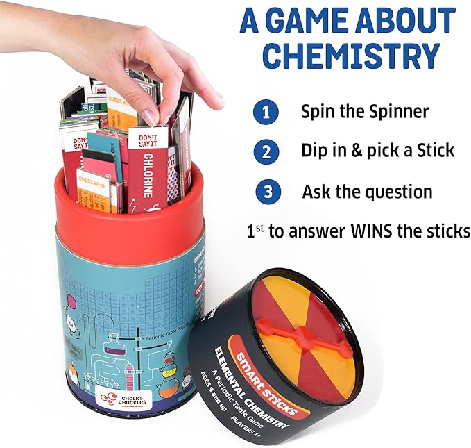 Chalk and Chuckles- Elemental Chemistry, Periodic Table Game and Puzzle for Kids Ages 10+ Years, Educational Science Toys for Adults, Families, Kids, Classrooms