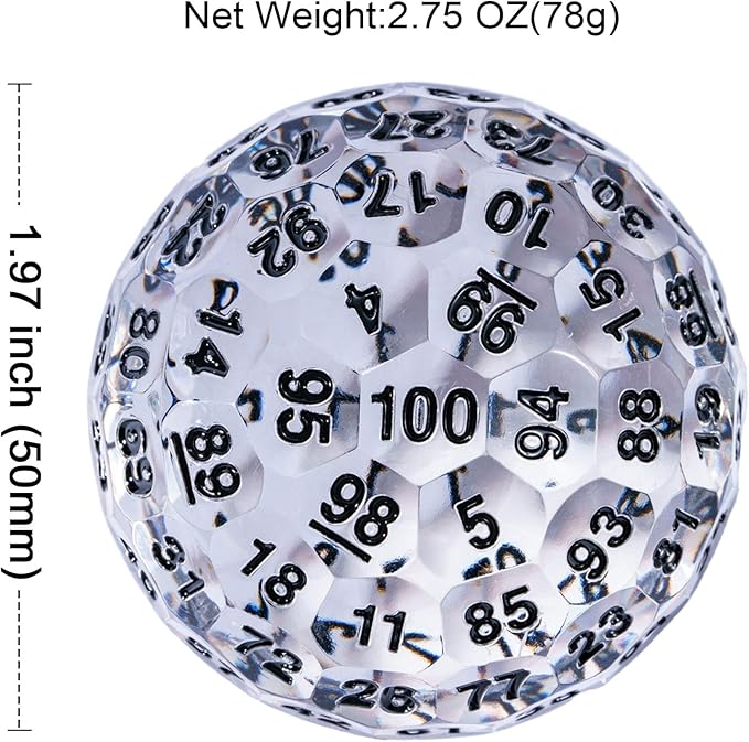 Upgraded D100 Dice, Single 100 Sided Polyhedral Dice D100 Die 50mm, D&D Dice D100 Game Dice, 100 Sided Cube with Metal Storage Tin(T/Black)