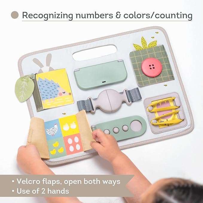Busy Board for Toddlers, Montessori Toy for 18 Months & up with 10 Educational Toddler Activities to Develop Fine Motor & Problem Solving Skills Learning Sensory Board Travel Toy Non-Toxic.