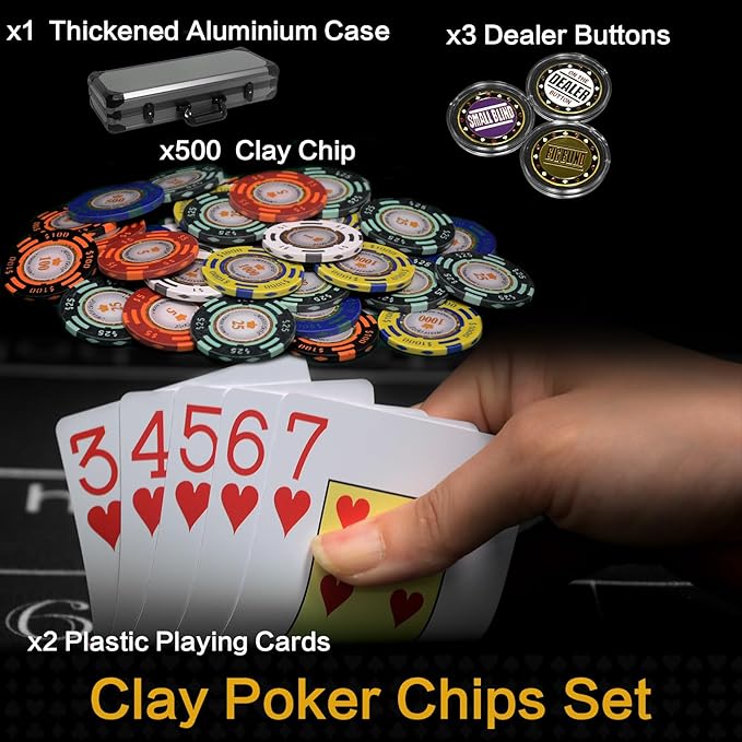 Nmroim14 Gram Clay Poker Chips Set 500PCS Casino Class Chips Set Features a High-End Chip Case and Poker Accessories for Texas Hold'em Blackjack Poker Game (500Pcs)