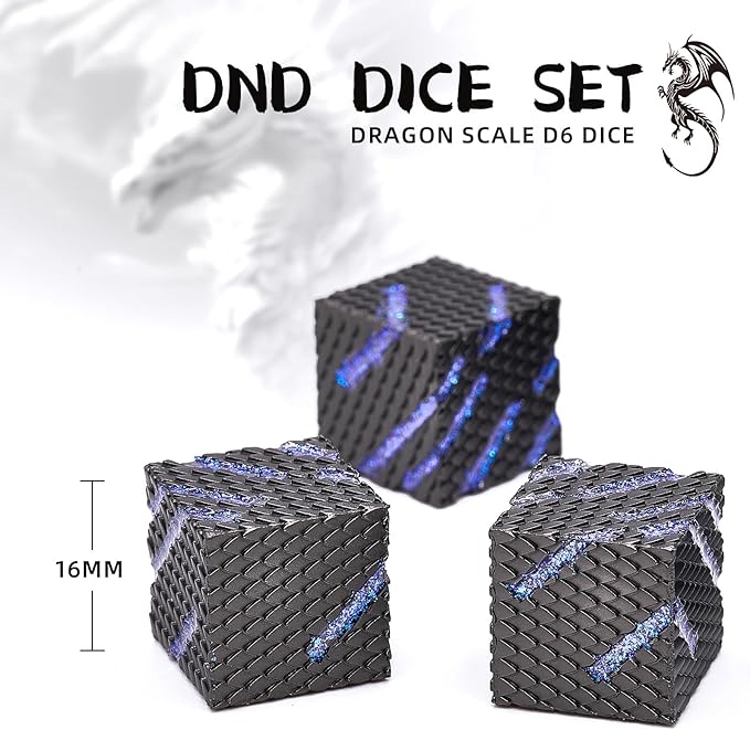 Metal Dice Set, Six Sided Dragon Scale Design Metal Game Dice for DND Dungeons and Dragons Role Playing Game RPG D&D Accessories Gift (Ls-Glitter Blue)