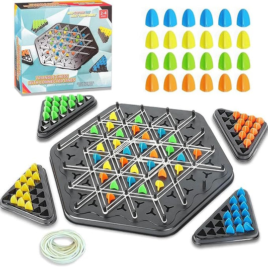 Chain Triangle Chess Game, Board Games for Kids 8-12 and Family Night, Family Games for Kids and Adults, Triangle Rubber Band Game, Christmas Toys Interactive Game for 2 to 4 Players