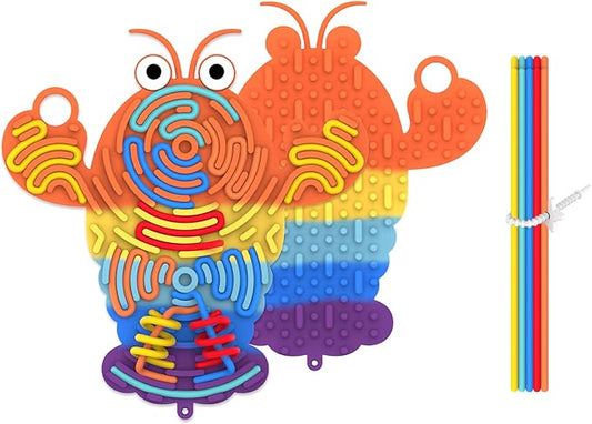 Silicone Sensory Activity Board,Double-Sided Busy Board for Fine Motor Skill,Fidget Toy for Calming, Stress, Anxiety, ADHD, Autism, Silent, No Mess, Kids 3+ & Adults(Lobster,Colorful)