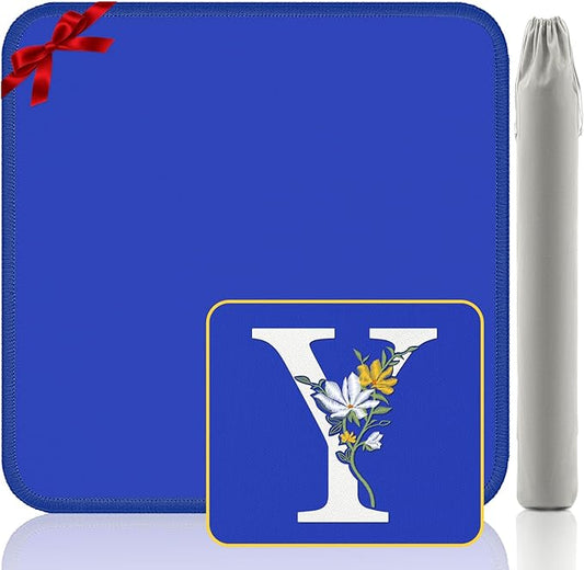 Mahjong Mat for Table | Neoprene Anti-Slip Noise Reduction | 32.4x32.4 Inch Blue | Perfect for American Mahjong, Poker, Card & Board Games | Great Gift Idea(Custom Letter Y Edition)
