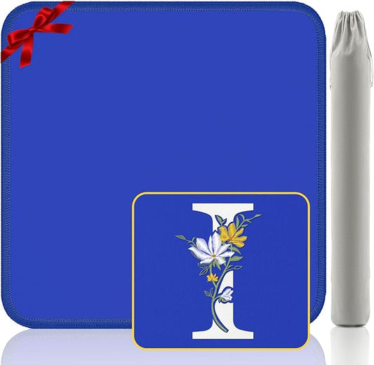 Mahjong Mat for Table | Neoprene Anti-Slip Noise Reduction | 32.4x32.4 Inch Blue | Perfect for American Mahjong, Poker, Card & Board Games | Great Gift Idea(Custom Letter I Edition)