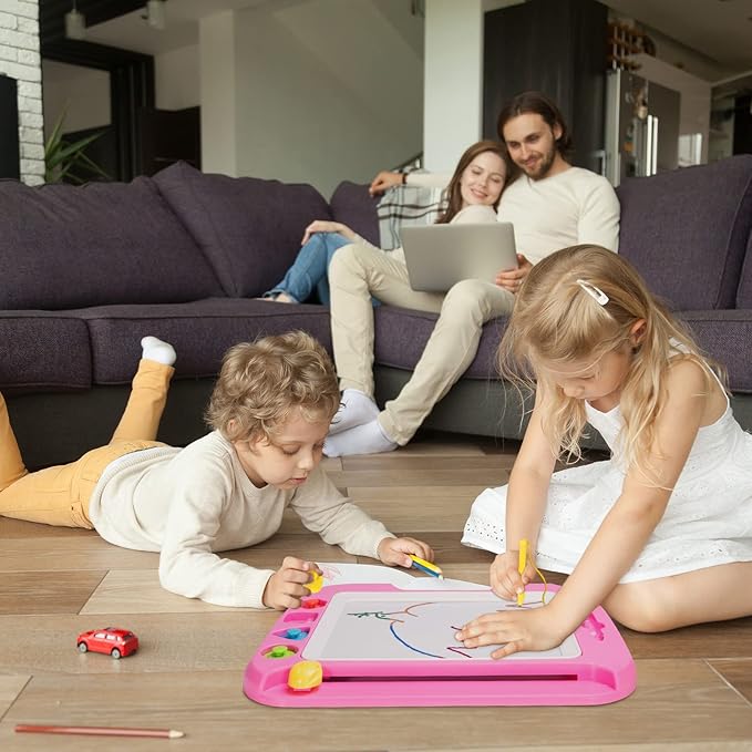 SGILE Large Magnetic Drawing Board - 4 Colors 16×13in Writing Painting Doodle Pad with 4 Stamps for Toddlers, Learning Educational Toy Etch Sketch Gift for 36+ Month Kids Girls Boys, Pink