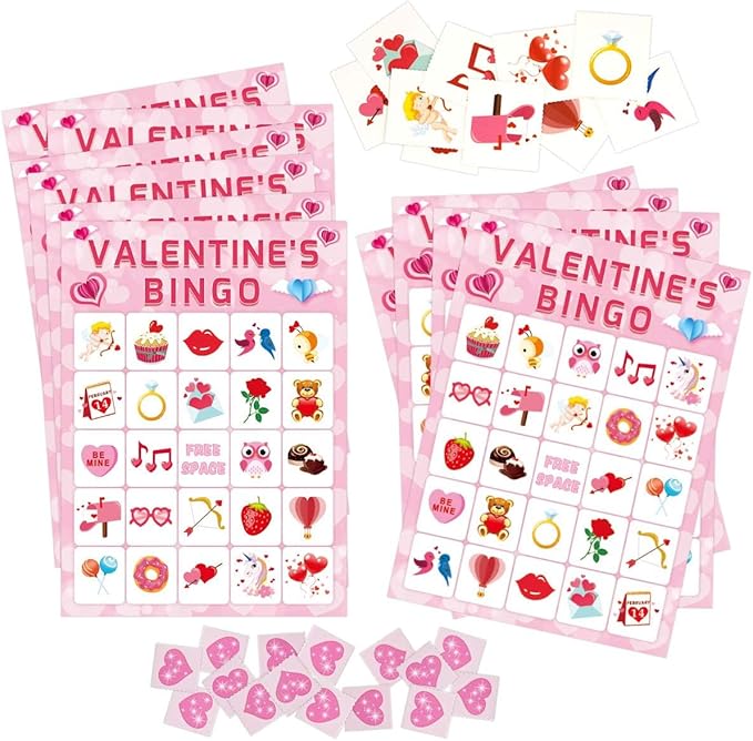 Valentine's Day Bingo Game for Kids 24 Players Valentine Party Game