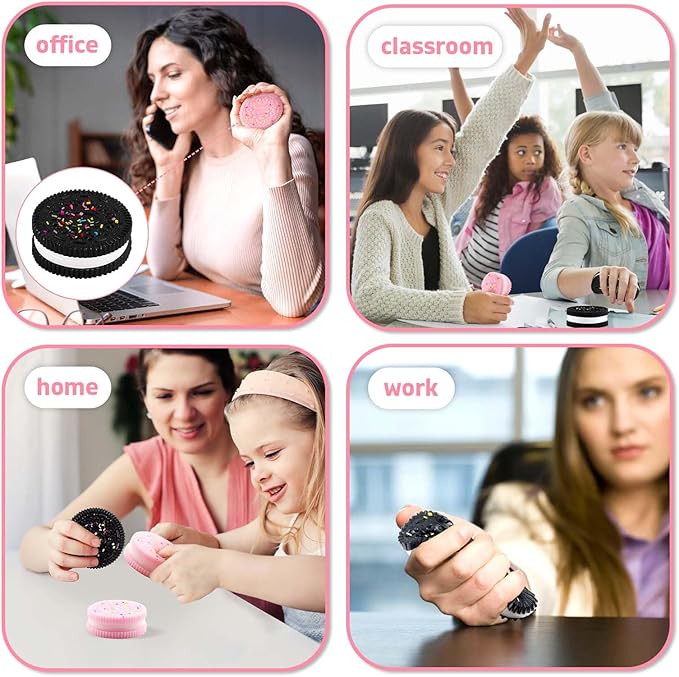 2 Packs Cookie Squishies Fidget Toys Adults, Squeeze Toys Sticky Sensory Toys for Kids with Autism, Stress Balls for Adults Fidgets Birthday Gifts Party Favors for Kids(Pink Black)