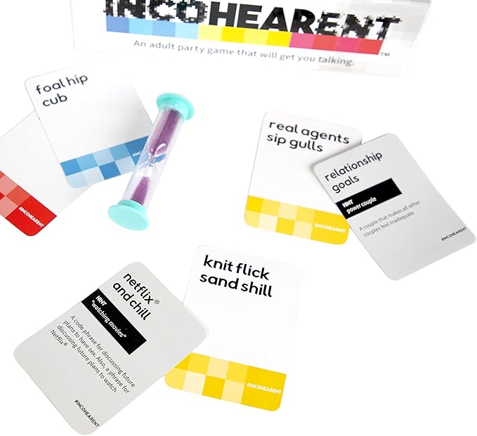 Incohearent, The Guess the Gibberish Party Game by Relatable, A Funny Card Game for Adults, Great for Bachelorette Party Games or Game Night Games, Includes 400 Cards, Instructions, and 1 Sand Timer