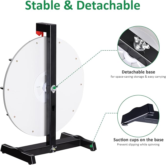 WinSpin 15" Prize Wheel 10 Slots Heavy Duty Editable Tabletop Spinning Wheel with Dry Erase Marker & Eraser for Fortune Game Tradeshow and Carnival, Classic Series