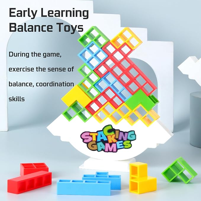 96 Pcs Tetra Tower Balance Stacking Blocks Game, Board Games for 2 Players+ Family Games, Parties, Travel, Kids & Adults Team Building Blocks Toy