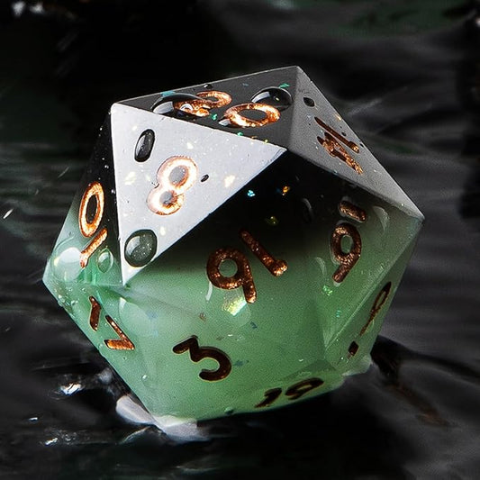 YEMEKO Single D20 Dice - 22mm, 20 Sided D&D Dice for Dungeons and Dragons, DND Dice with Resin Sharp Edge, Handmade Polyhedral for RPG, Roleplaying Games MTG Table Games(Gradual Green)