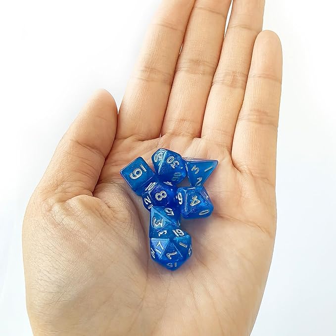 Moonstone 10mm Mini DND Dice Set for MTG RPG Dungeons and Dragons Role Playing Game, Moonstone Mandarin Blue Color