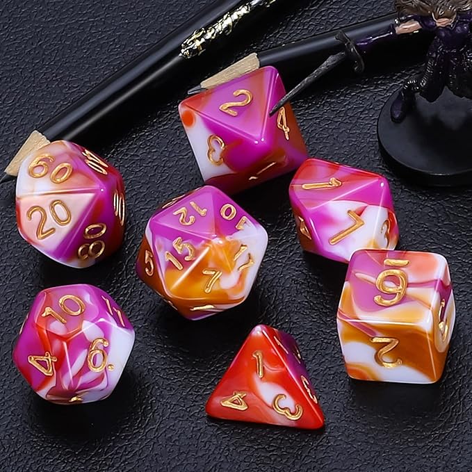 CiaraQ DND Polyhedral Dice Set for Dungeons and Dragons RPG MTG Role Playing Table Games-with 1 Dice Pouch (Red+Pink+Orange)