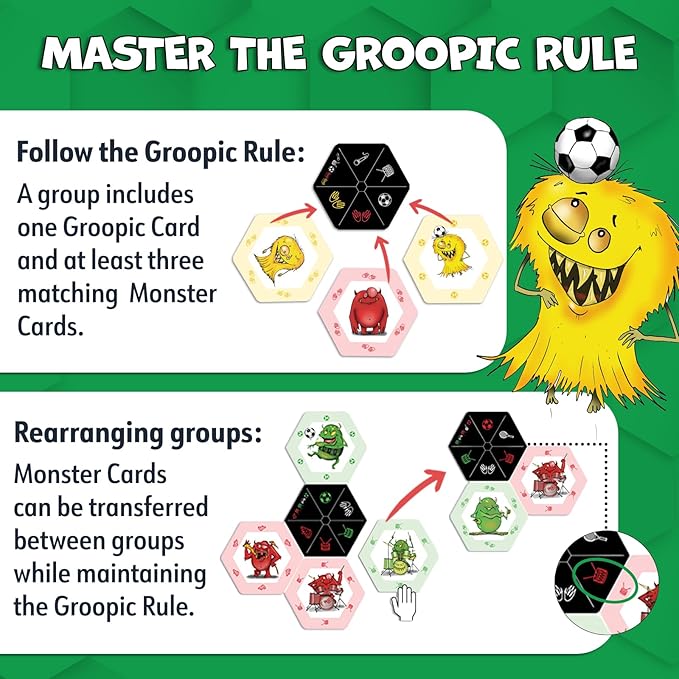 Groopic Monster's Style - A Fun Twist on The Beloved Rummy Game. Board Games for Family Night, Card Games for Kids 8-12, Innovative Rummy Card Game Set, Tile Games for Families, Ages 8+
