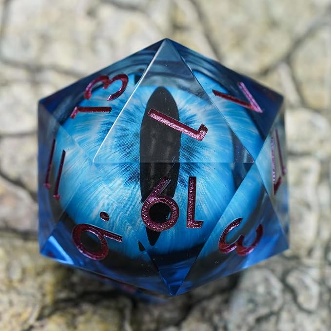 Dungeons and Dragons DND Dice D20, Moving Eyeball Liquid Core Dice Set D&D 33MM Oversized D20 Single Sharp Edge Resin dice with Gift Case, Polyhedral Dice for Role Playing Game