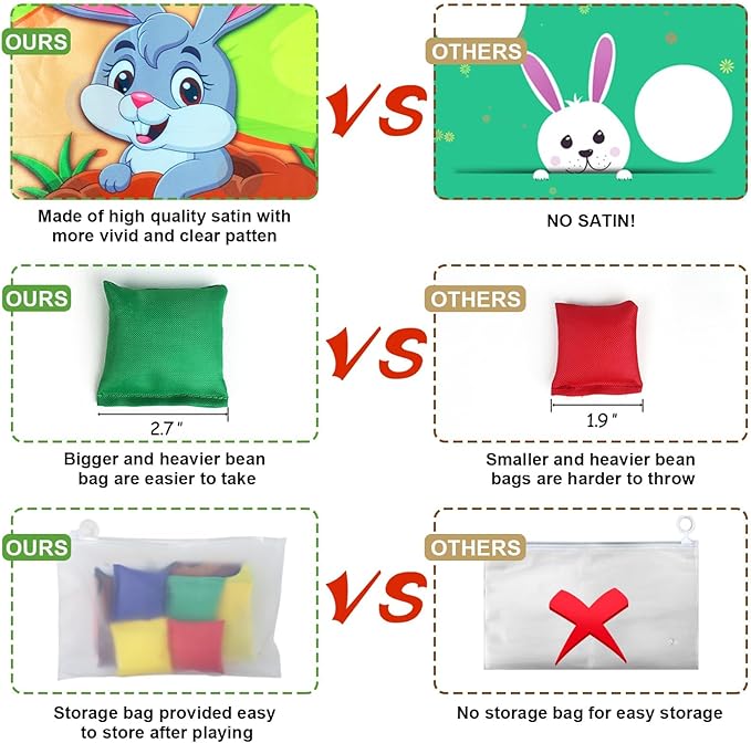 Upgraded, Easter Games, Funny Bunny Toss Game, with 4 Bean Bags, Premium Banner and Accessories, Easter Party Games for Kids Adults Family Outdoor, Party Activities Supplies