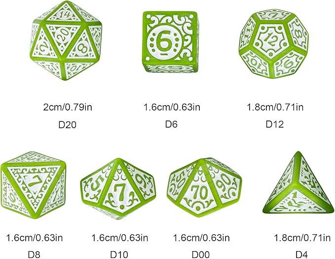 7-Die DND Dice Set New Pattern Polyhedral Dice Set with Leather Bag D&D Dice Set for Dungeons and Dragons RPG MTG Table Games(Green White)