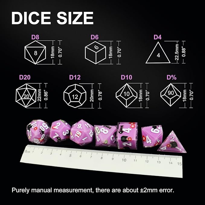DND Dice Set Polyhedral, IDTQ Dungeons and Dragons Purple Dice Set RPG MTG Table Games 7-Die Resin Sharp with Acrylic Starlight Accent Box (Cat-Purple)
