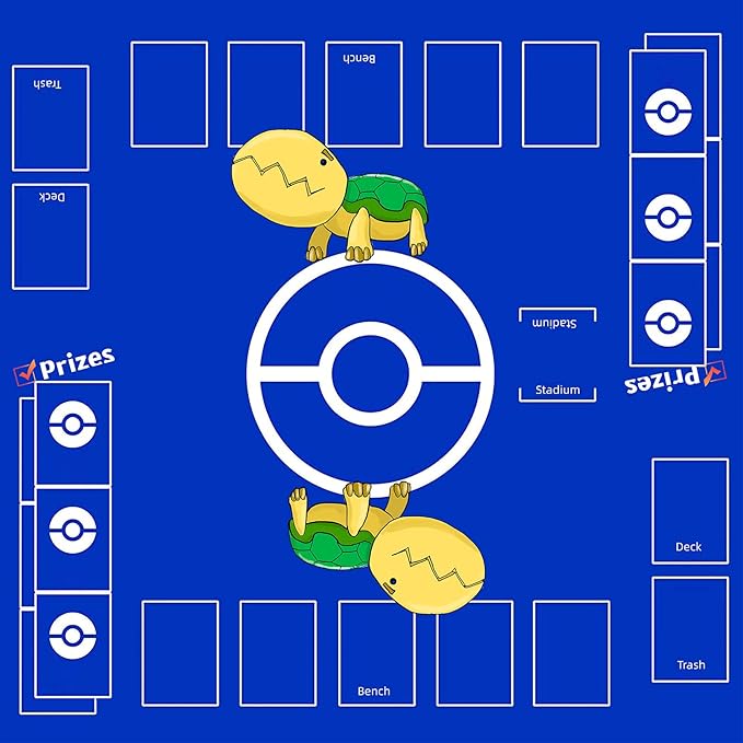 24" Playmat for Game Cards, 2 Player Gaming Mat Board Trading Card Game Stadium with Playmat Bag(Blue-Tortoise THK 2mm)