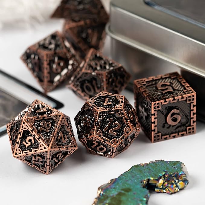 UDIXI 7-Die Metal Dice Set, Polyhedral DND Dice Set Dragon D&D Dice for Dungeons and Dragons Role Playing Game and Other Tabletop Game (Ancient Copper)