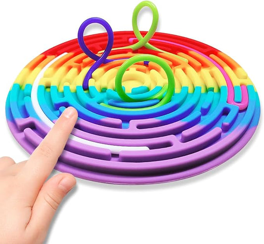 Sensory Activity Board for Kids and Adults, Double-Sided Silicone Fidgets Toys - Silent, No Mess, for Calming, Stress Anxiety, ADHD&Autism - Includes Portable Travel Bag &12Strings Rainbow