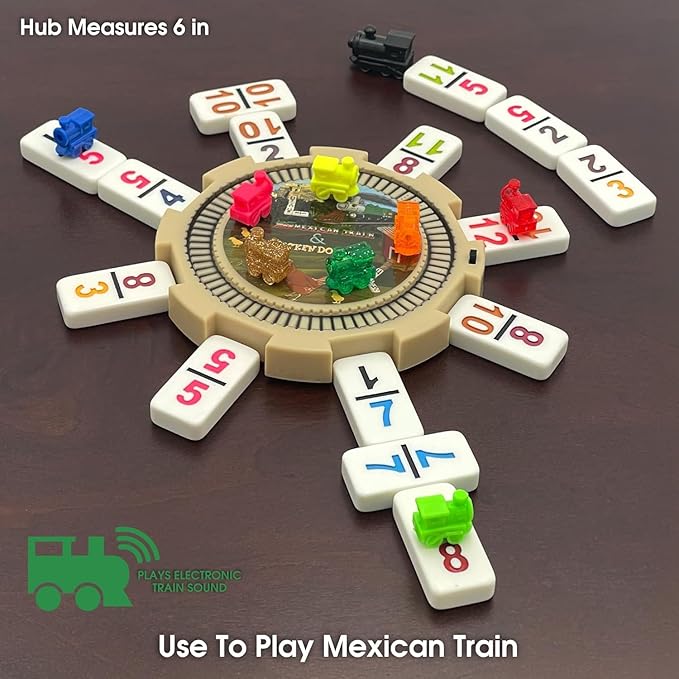 CHH Mexican Train & Chicken Domino Set – Professional Set of 91 Double 12 Dominoes Aluminum Case – Interactive Hub with Sounds