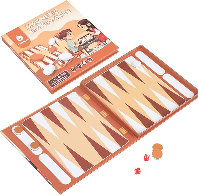 Backgammon Magnetic Travel Game for Kids, Portable Travel Strategy Board Game Sets,Magnetic Chess Pieces for Road Trip Family Board Game for Kid