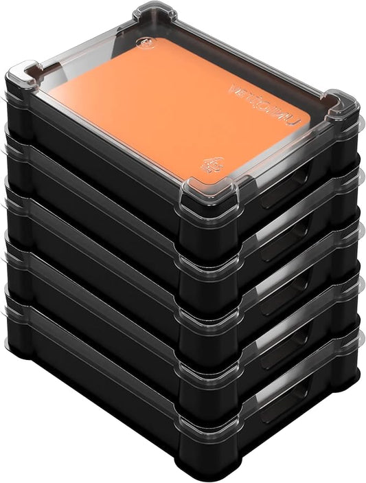 UniqTraySystem 5-Pack Card 40+ Box Tray for Board Games (5 Modular Trays with a Transparent Removable lid)