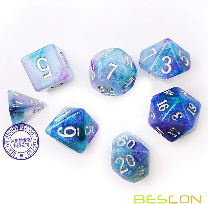 Bescon Magical Stone Dice Set Series, 7pcs Polyhedral RPG Dice Set Dragon Eyes, Polybag Packing