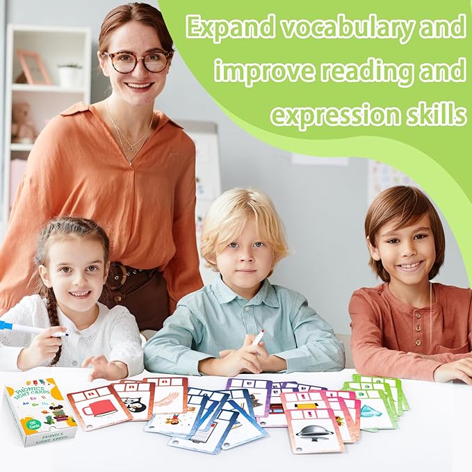 Tichgeim Sight Words Flash Cards, Phonics CVC Word Games, Kindergarten Sight Words Learning, Phonics Games for Reading and Spelling, Preschool Activities for Kids Ages 3-6