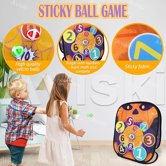 Halloween Bean Bag Toss Games - Outdoor/Indoor Activities for Family with Skull Pumpkin Spider Pattern and Scores