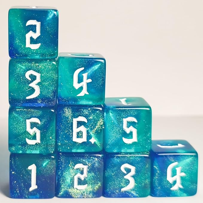 10 PC D6 dice 16mm Acrylic Dice Set for RPG MTG DND Dice Table Games and Board Games (Cyan+Blue)