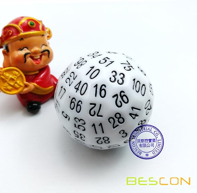 Bescon Polyhedral Dice 100 Sides Dice, D100 die, 100 Sided Cube, D100 Game Dice, 100-Sided Cube of White Color