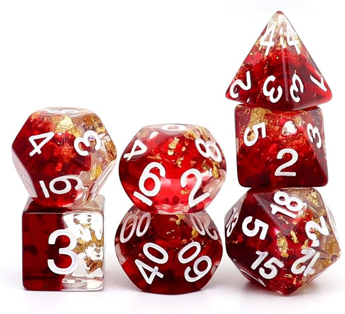 Haxtec DND Dice Set 7PCS Polyhedral Dice for Roleplaying Dice Games as Dungeons and Dragons (Red Clear Gold Foil(Conspiracy))